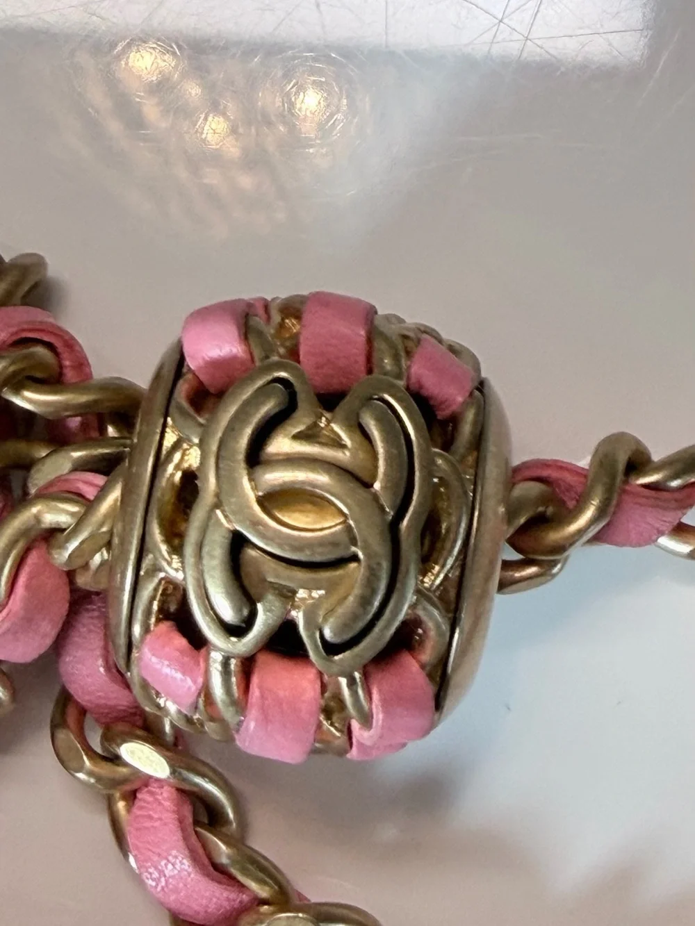 Chanel Lambskin Quilted CC Pearl Crush Wallet on Chain WOC Pink- Microchipped